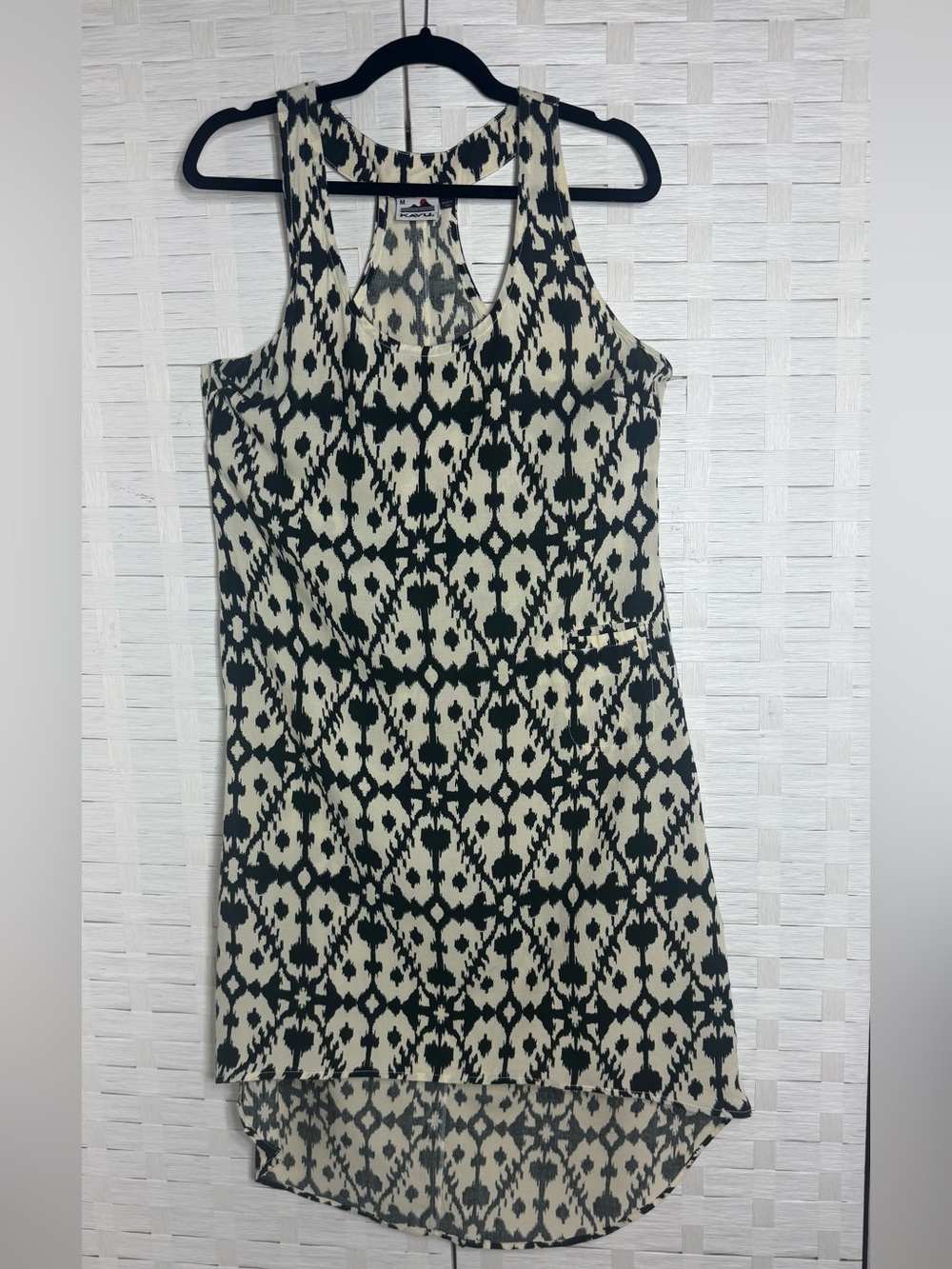 Kavu Jocelyn Ikat Black Ivory Racerback Midi High Low Sleeveless Dress Size Med - Picture 1 of 11